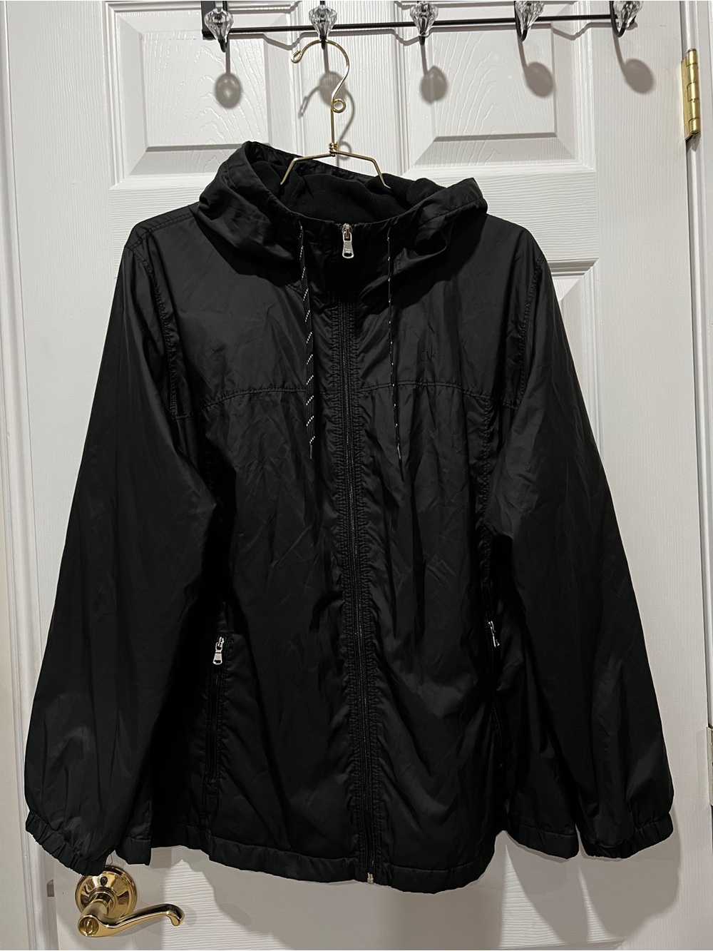 Calvin Klein Men's Fleece Lined Windbreaker Hooded Jacket Size XL Black